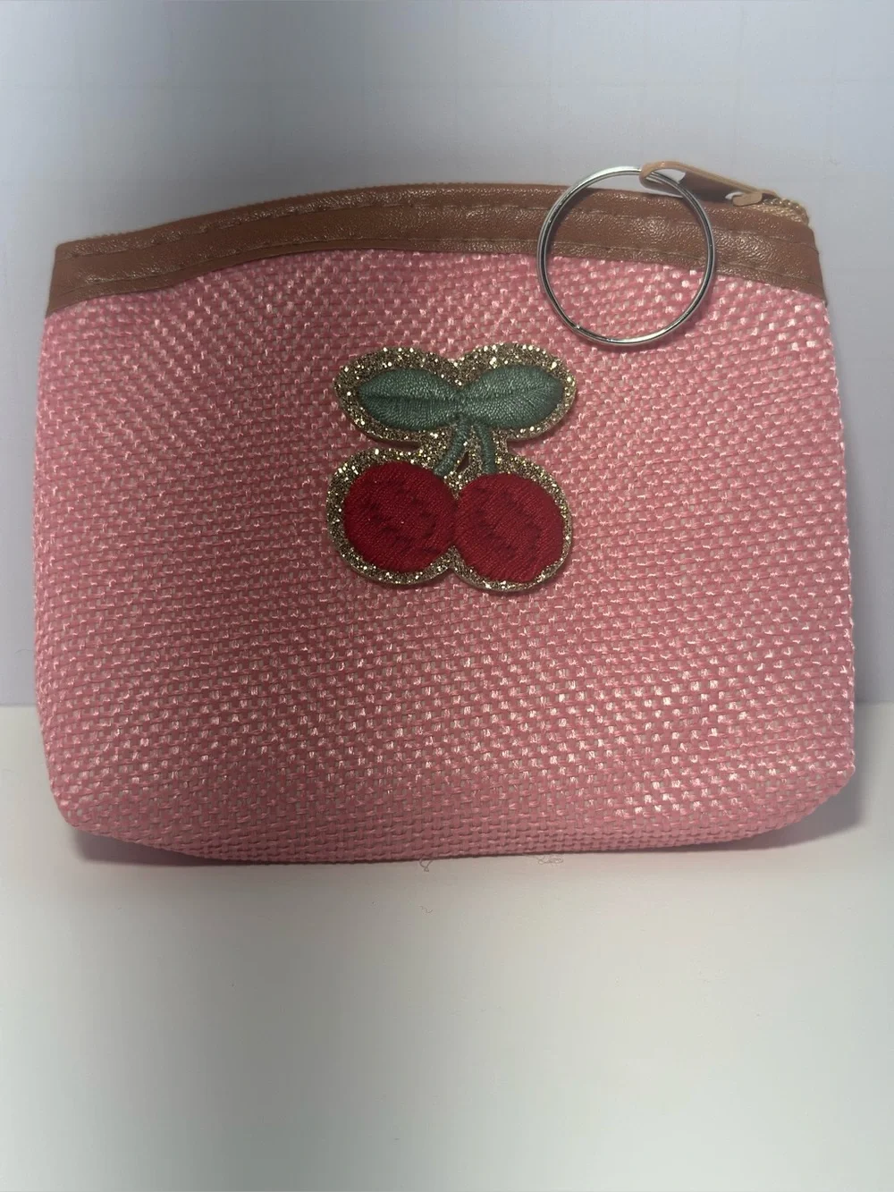 Pink Cherry Coin Purse Pouch with Keyring